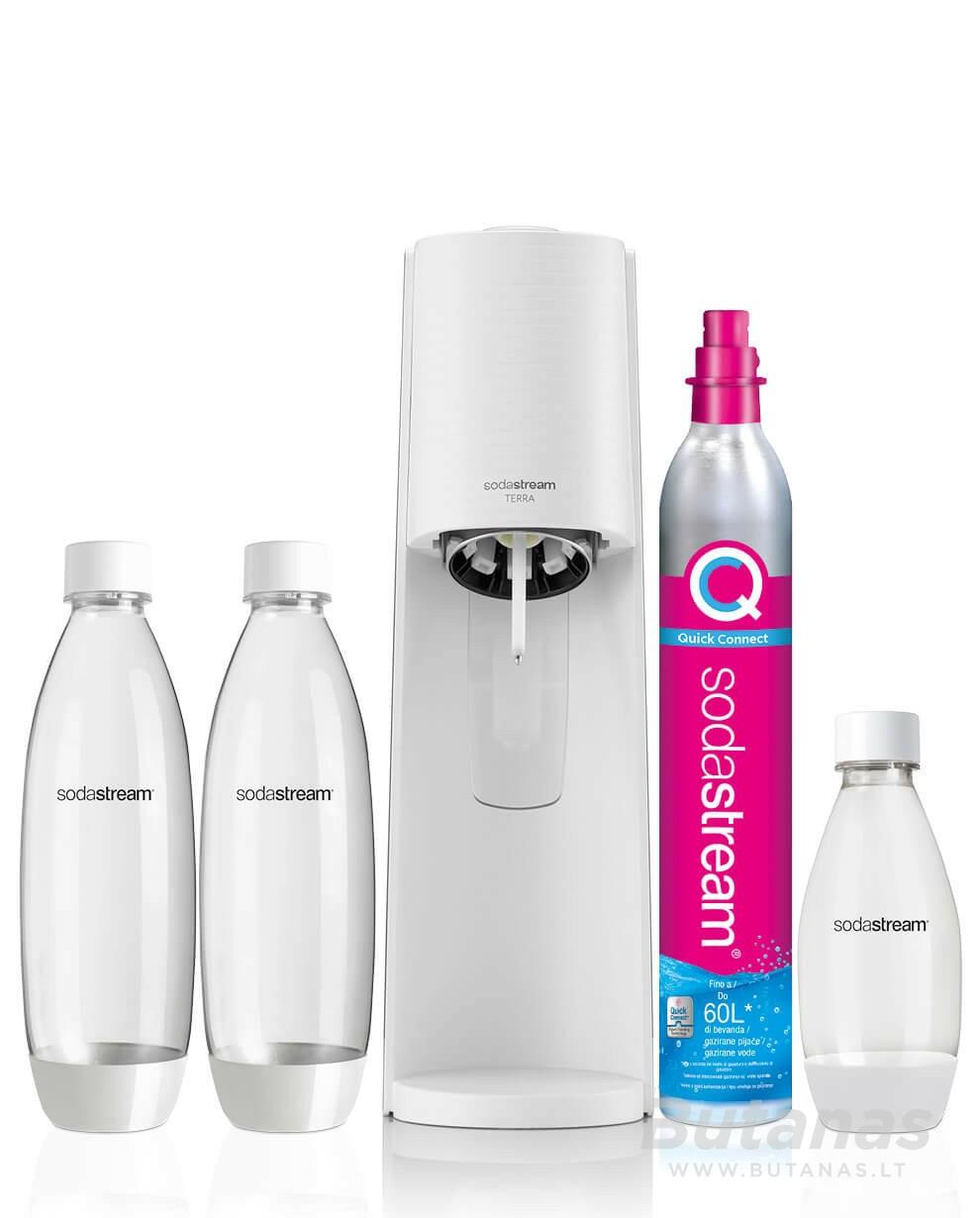 aparatas_terra_baltas_megapack SodaStream DUO gazuoto vandens aparatas – baltas + 2 buteliai