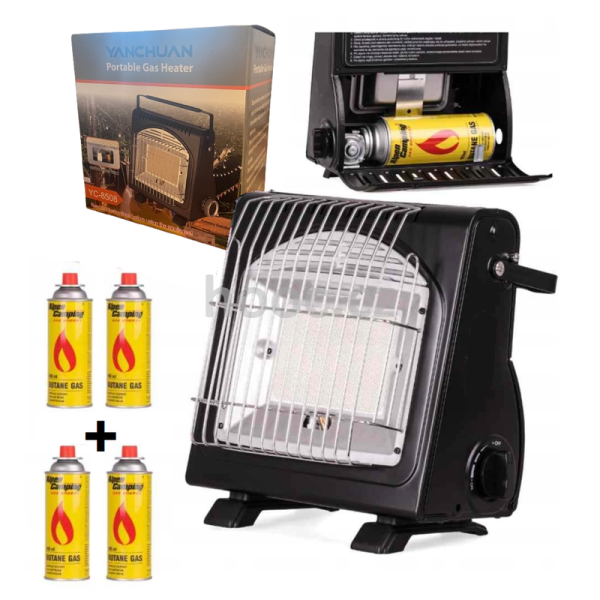 KOMPLEKTAS: Turistinis Dujinis šildytuvas – viryklė 2in1 + 4 balionėliai